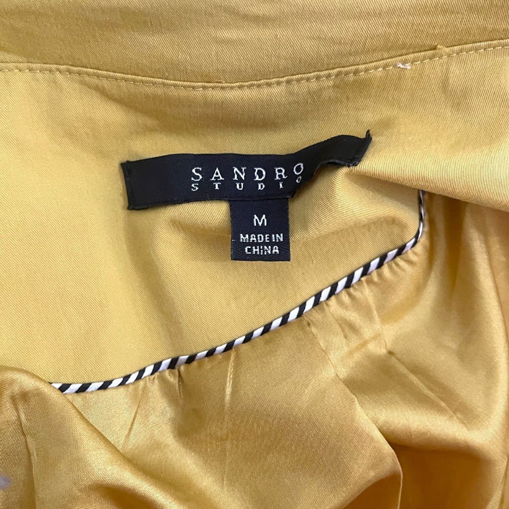 Sandro Studio Yellow Ruffle Front Belted Lightweight Coat M - Picture 3 of 6